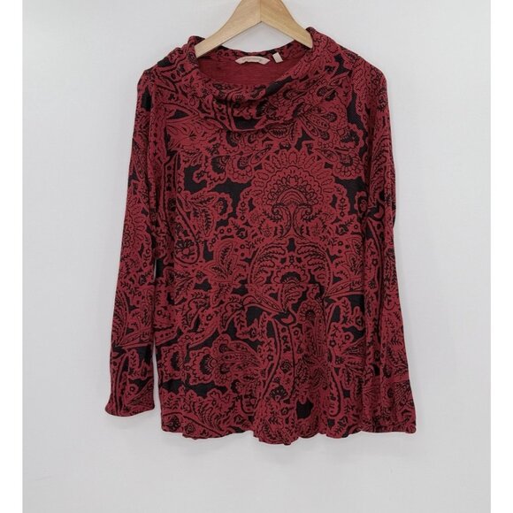 Soft Surroundings  Red/Black Paisley Kendra Waffle‎ Stretch Knit Top Sz M Boho - Picture 2 of 8